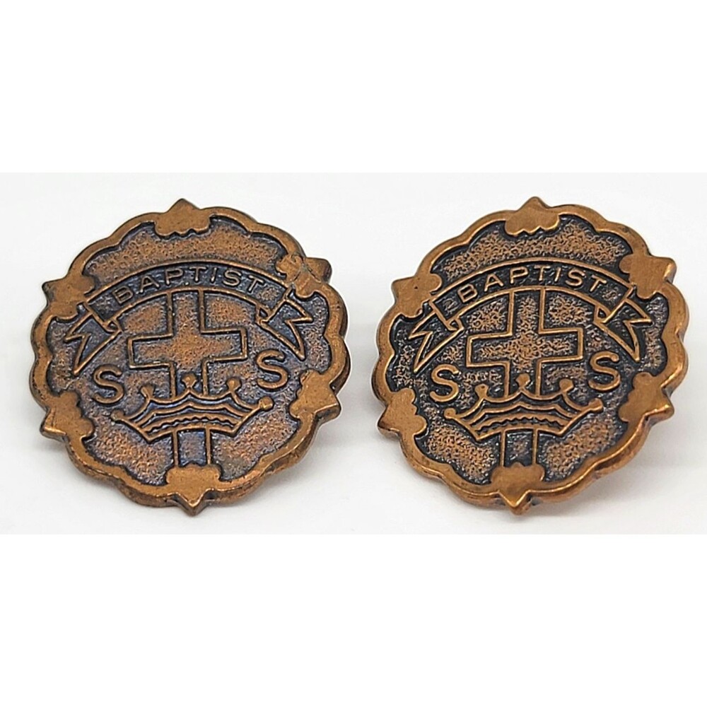 Baptist S.S. Sunday School Pins Lot of 2 Copper Tone Broadman Supplies USA